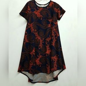 Women's LuLaRoe Dress Hi Low Short Sleeved Floral/Doodle Design Size Small